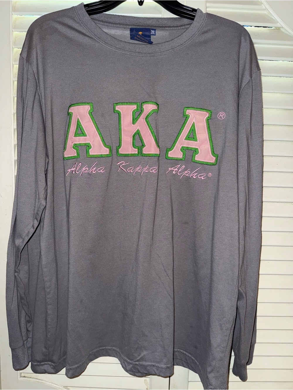 AKA Embroidered Letter Tee in Grey with Pink & Green Accents NWOT